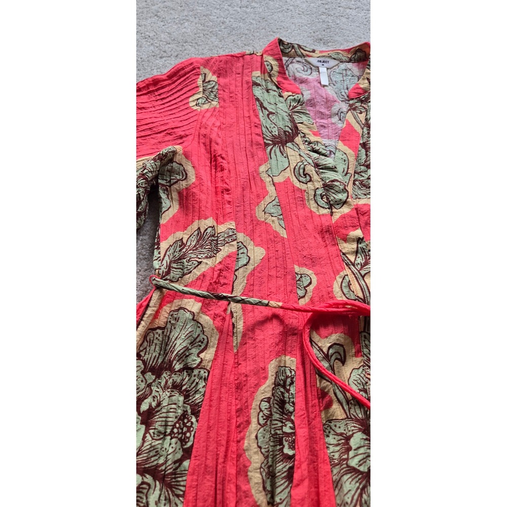 Object Collectors Item Floral Mini Dress Red Coral‎ Green Short Sleeve Size 36 - Picture 9 of 10